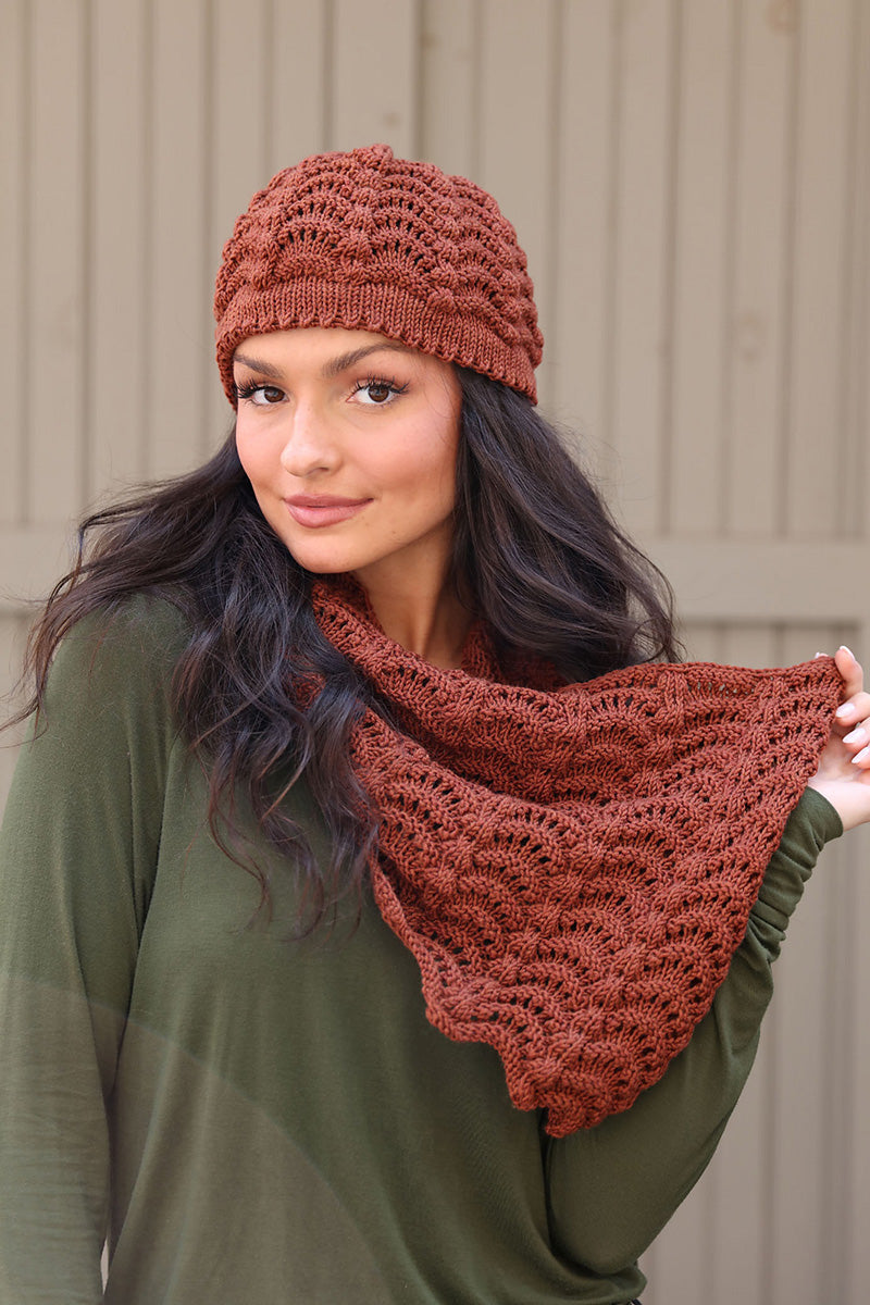 Plymouth Yarn Patterns - 3373 Fan Shell Hat and Cowl - PDF Download - Extra Image
