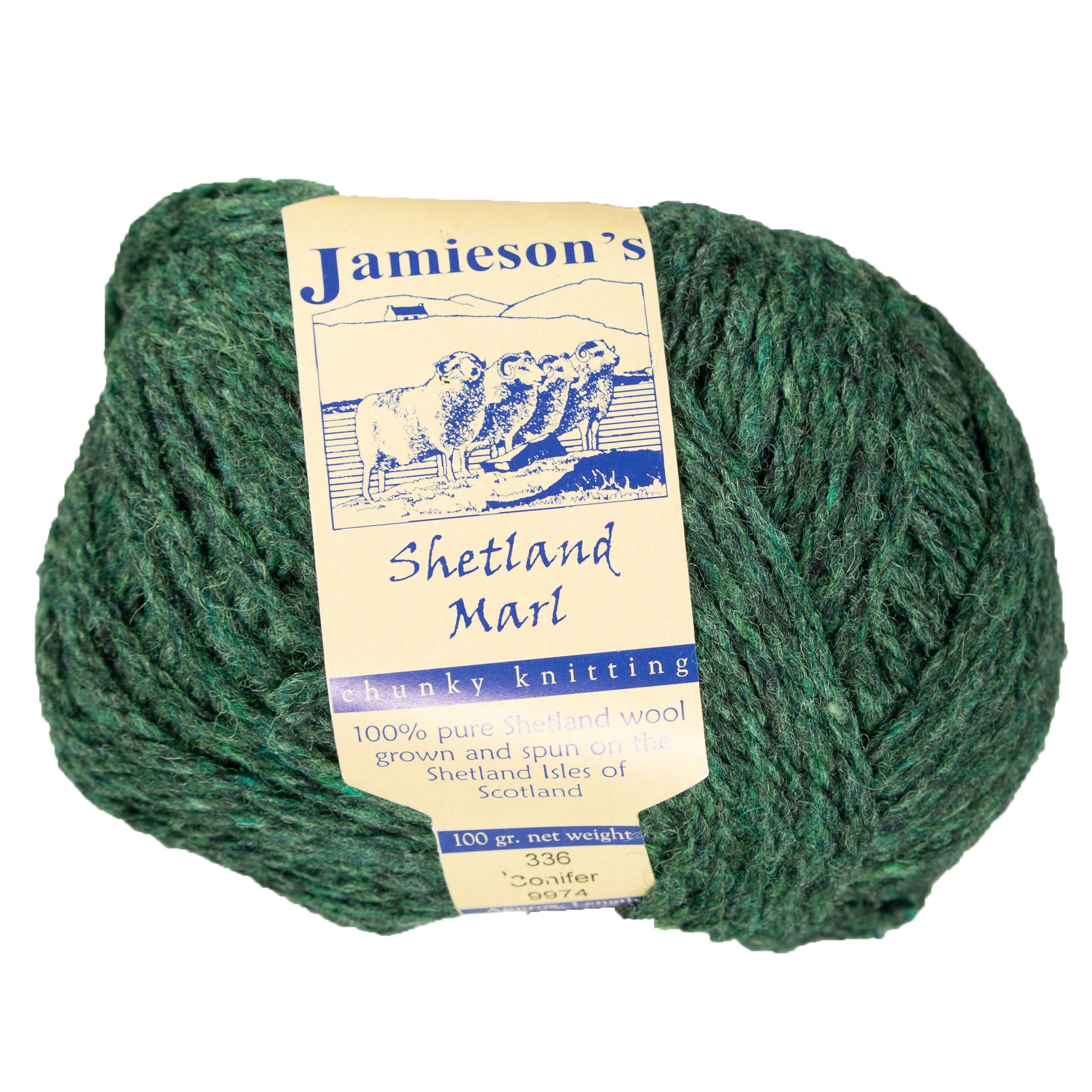 Jamieson's of Shetland Marl Chunky Yarn - 336 Conifer - Zoom Image
