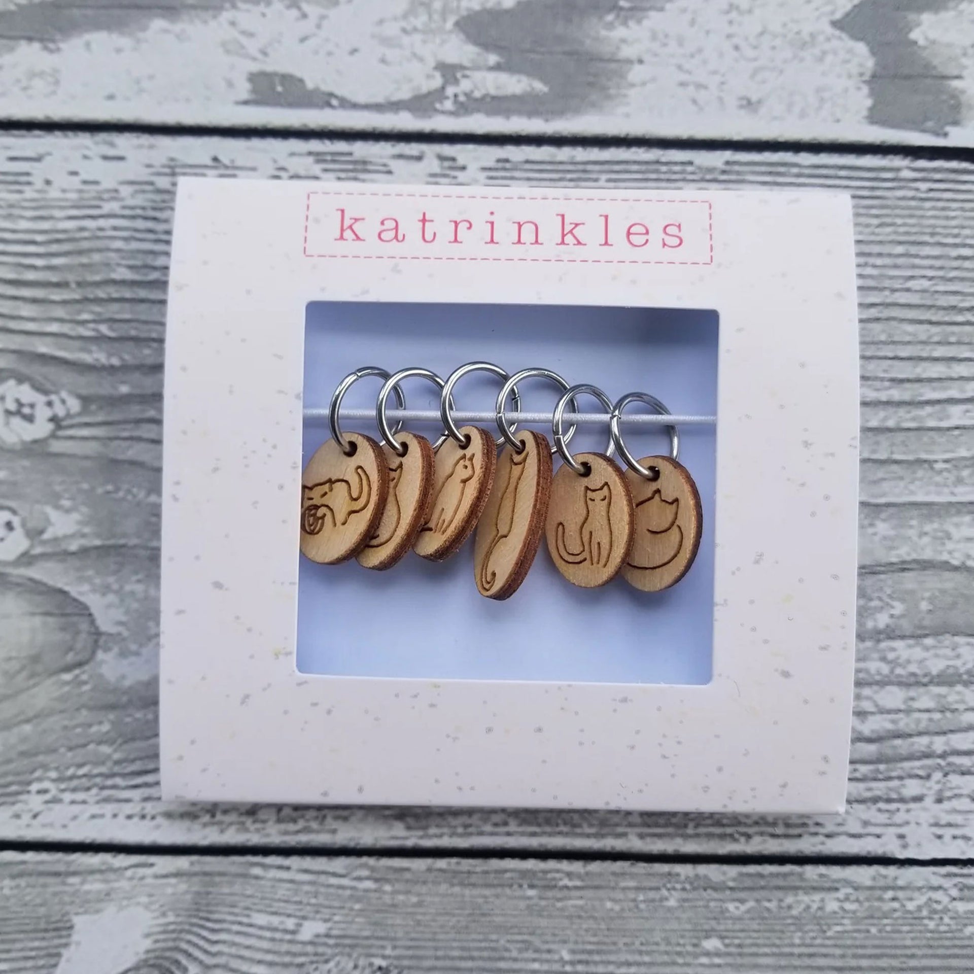 Katrinkles Cat-rinkles Cat Collection - Cat Stitch Marker Set - Wood - Zoom Image
