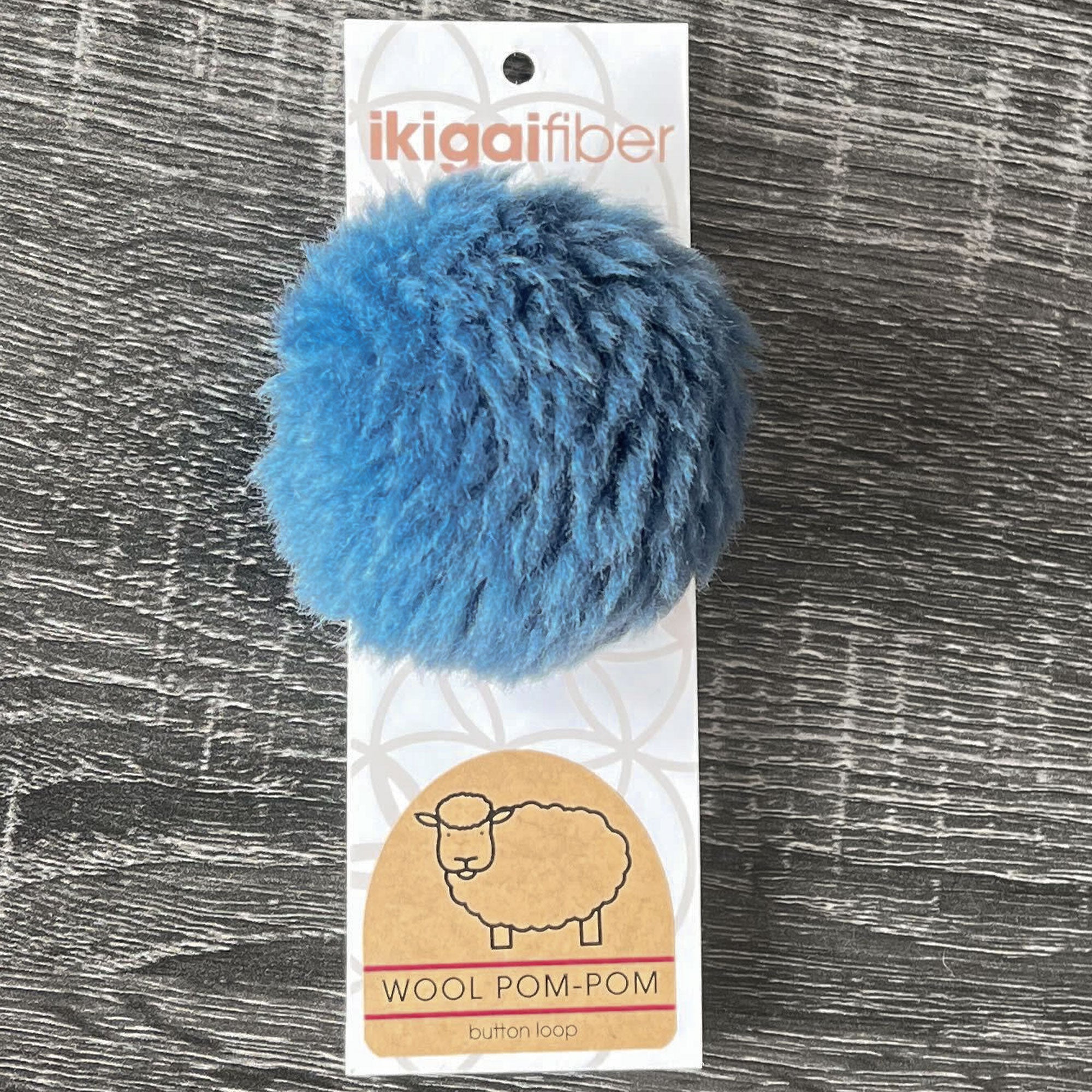 Ikigai Fiber Wool Pom Poms - Blue Wool Pom 8cm - Zoom Image