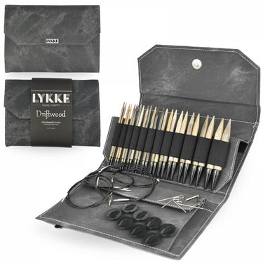 LYKKE Crafts Birchwood Interchangeable Needle Sets - Driftwood - Grey Case - 5" Tips US 4-17 - Zoom Image
