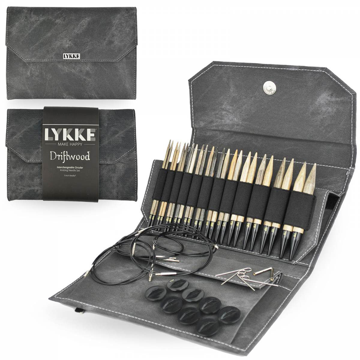 LYKKE Crafts Birchwood Interchangeable Needle Sets - Driftwood - Grey Case - 5" Tips US 4-17 - Extra Image
