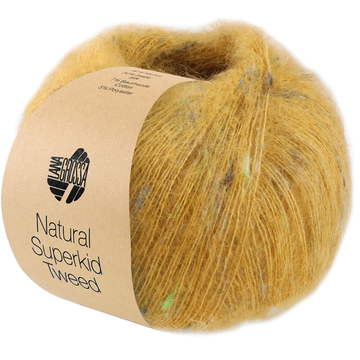 Lana Grossa Natural Superkid Tweed Yarn - 615 Mustard Yellow - Extra Image
