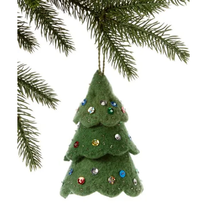 Silk Road Bazaar Handmade Felt Ornaments - Green Tree - Zoom Image