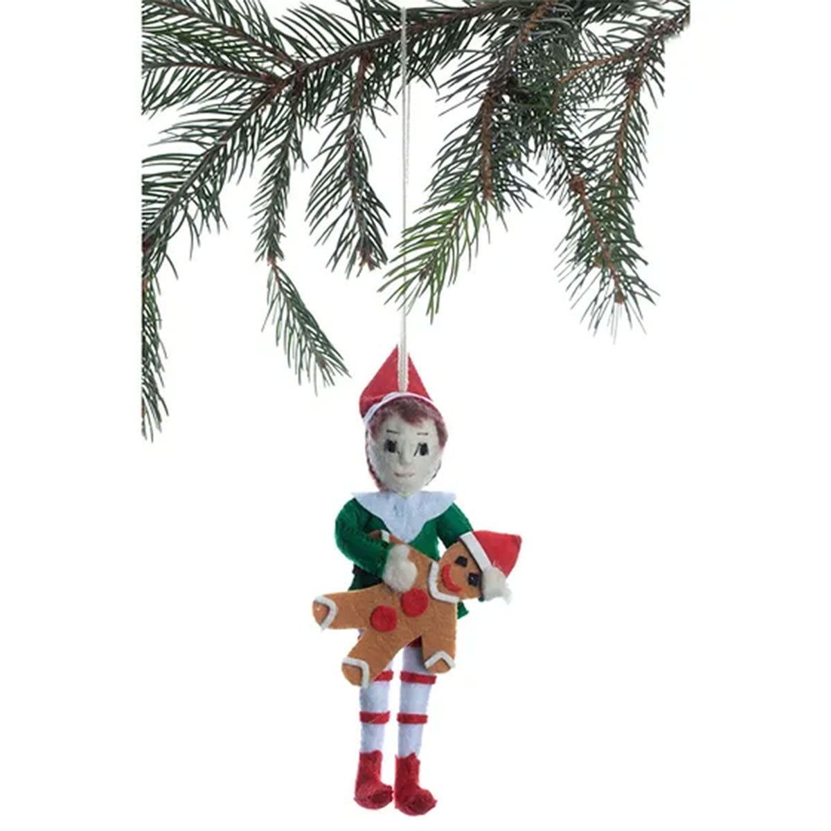 Silk Road Bazaar Handmade Felt Ornaments - Elf w/ Gingerbread - Extra Image
