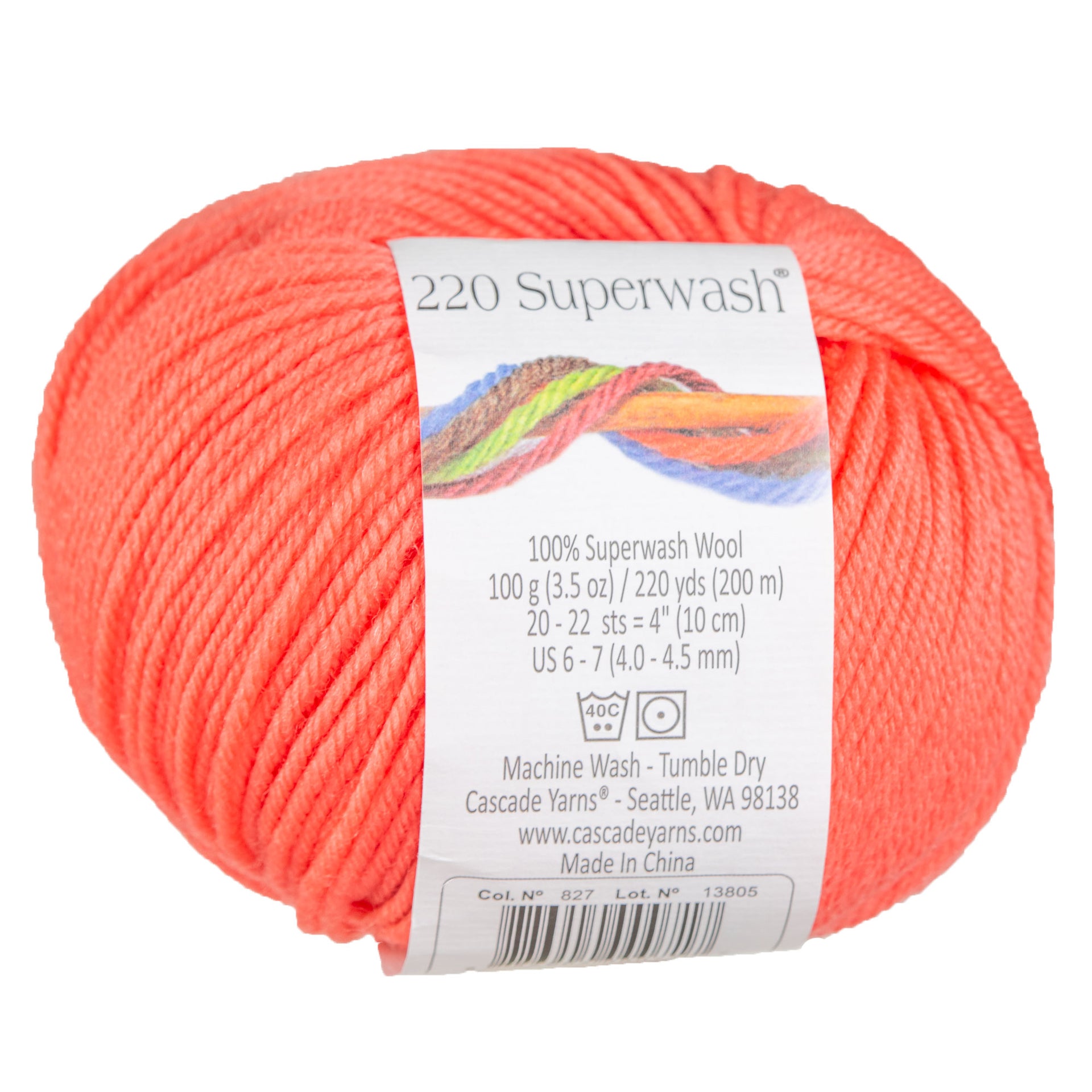 Cascade Yarns 220 Superwash Yarn - 0827 Coral - Zoom Image
