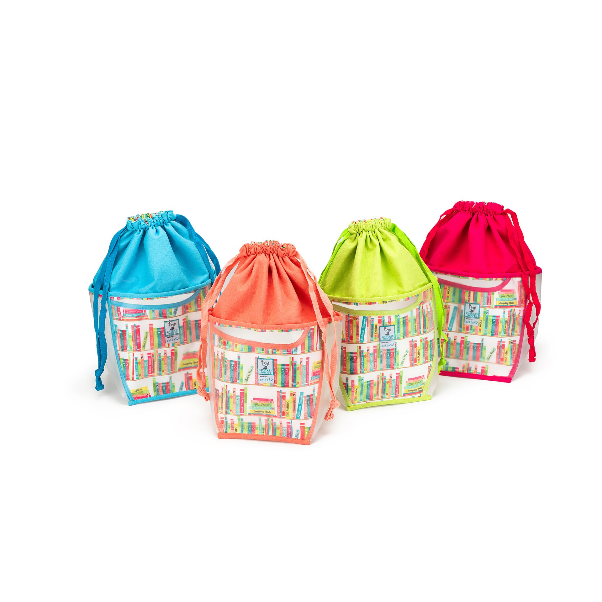 della Q Chicken Boots Double Double Project Bag - *Linen - Library - Coral
