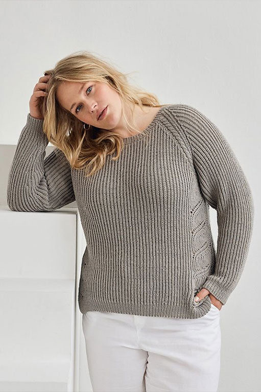Lana Grossa Merino Edition 3 Patterns - 34 Half-Brioche Rib and Lace Pullover - PDF Download
