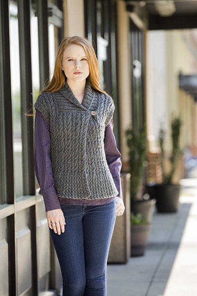 Universal Yarn Deluxe Cable Collection Patterns - Eastover Vest - PDF Download - Extra Image
