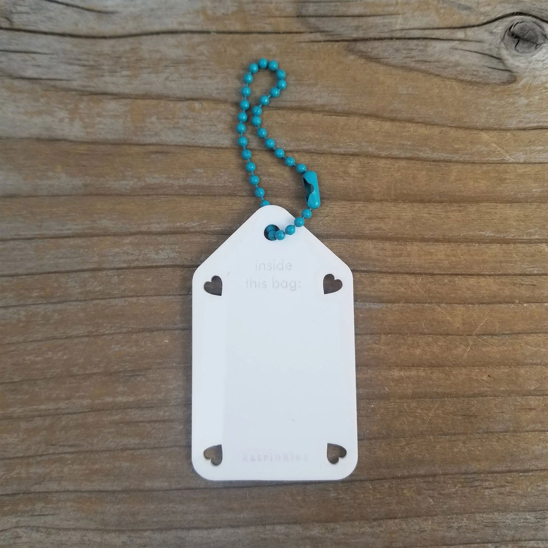 Katrinkles Write On/ Wipe Off Project Tags - White Tag- Teal Chain - Zoom Image
