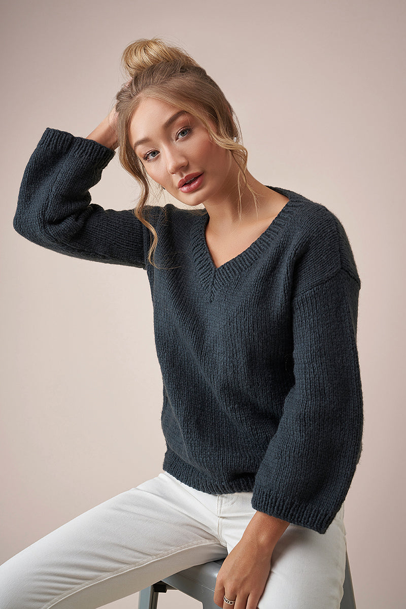 Rowan MODE at Rowan - Soft Boucle & Merino Aria Patterns - V Neck Sweater - PDF Download - Extra Image
