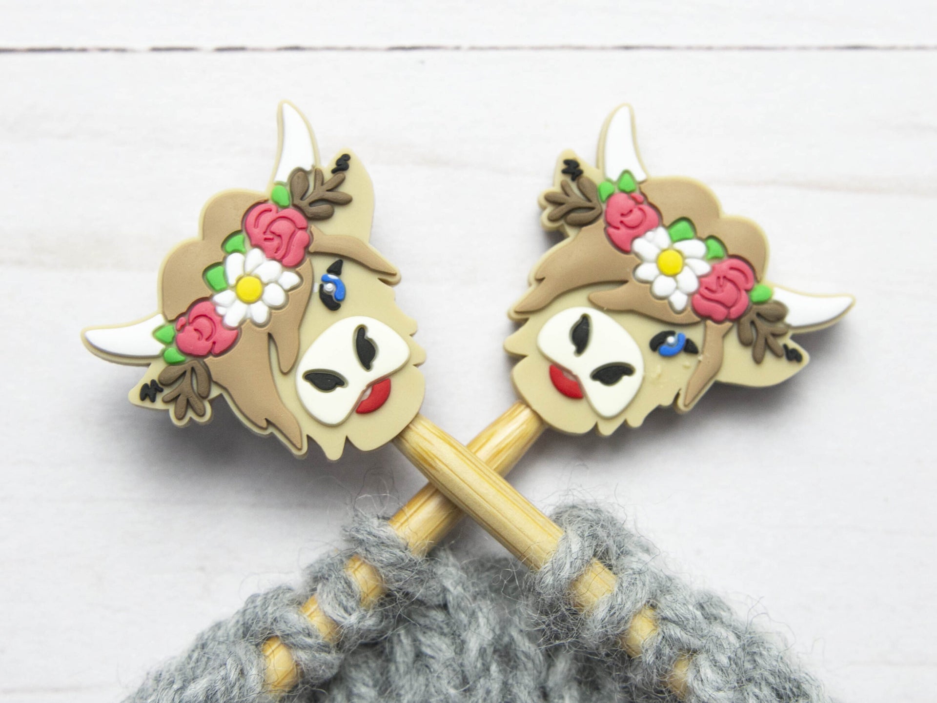 Fox & Pine Stitches Stitch Stoppers/  Point Protector - Flower Highland Cow
