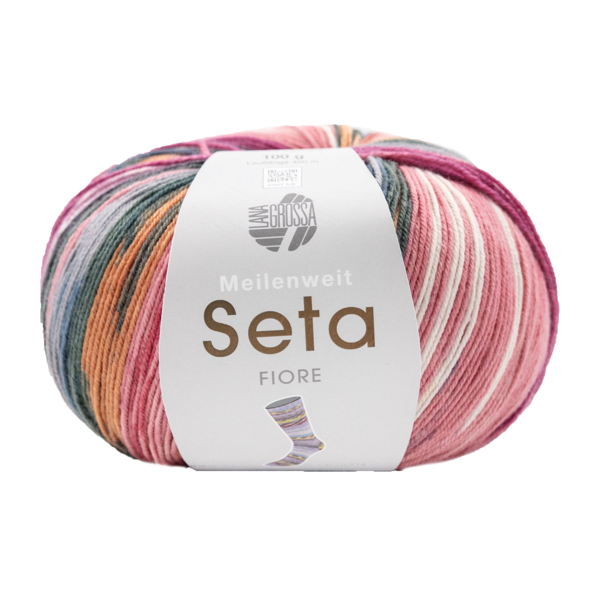 Lana Grossa Meilenweit 100 Seta Fiore Yarn - 3373 Pink/White/Grey Green/Sand/Fuchsia/Greys
