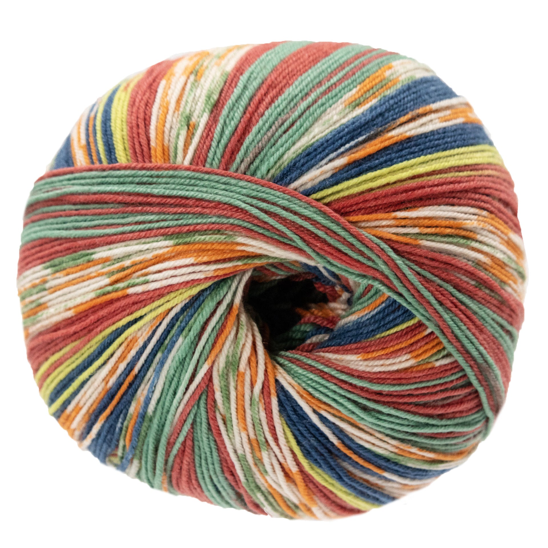 Lana Grossa Meilenweit 100 Seta Felicia Yarn - 3164 Green/Orange/Ecru/Red/Yellow-Green/Dark Blue/Blue-Green
