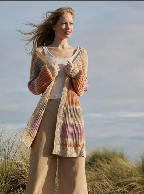Lana Grossa Natural Knits 01 Patterns - 09 Long Striped Cardigan - PDF Download

