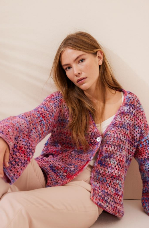 Lana Grossa Lookbook 18 Patterns - 16 Crochet Bell-Sleeve Cardigan - PDF Download
