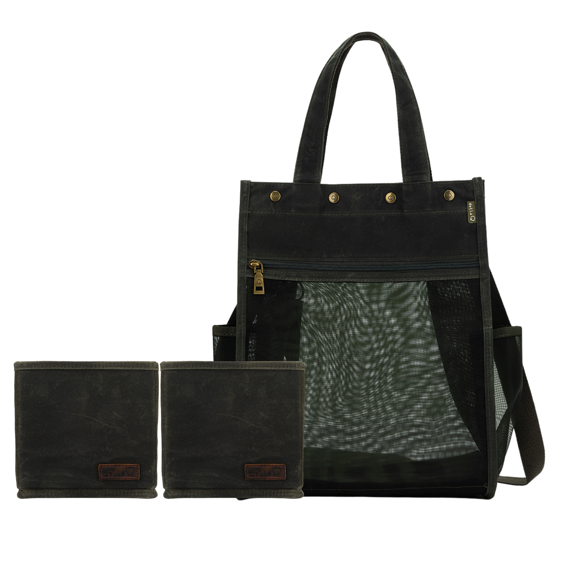 della Q Maker's Tall Mesh Tote + Maker's Canvas Cubbies Bundle - Olive

