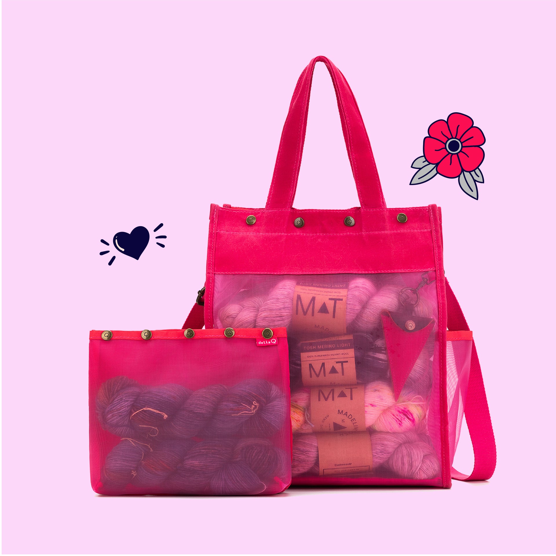 della Q Maker's Tall Mesh Tote - Vivid Rose
