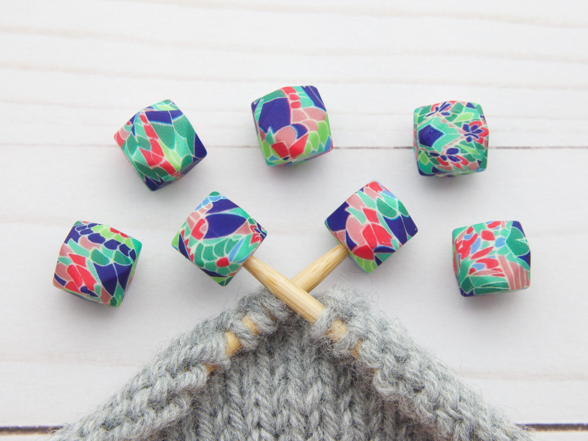 Fox & Pine Stitches Stitch Stoppers/  Point Protector - Blue Botanical Hexagon
